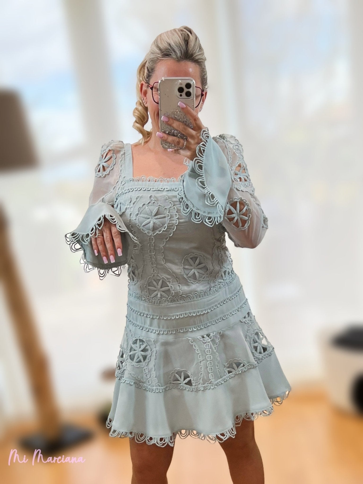 VESTIDO BORDADO VERDE AGUA - Mi Marciana