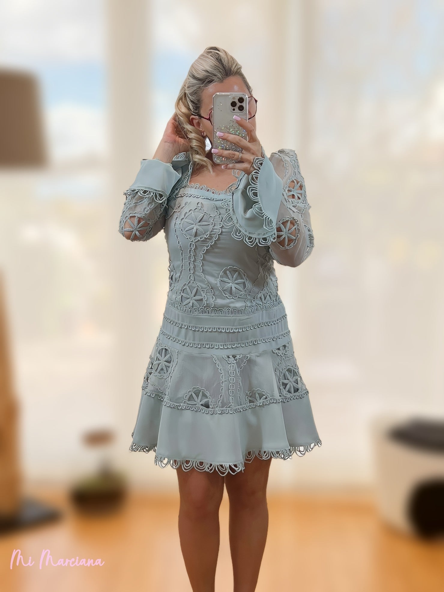 VESTIDO BORDADO VERDE AGUA - Mi Marciana