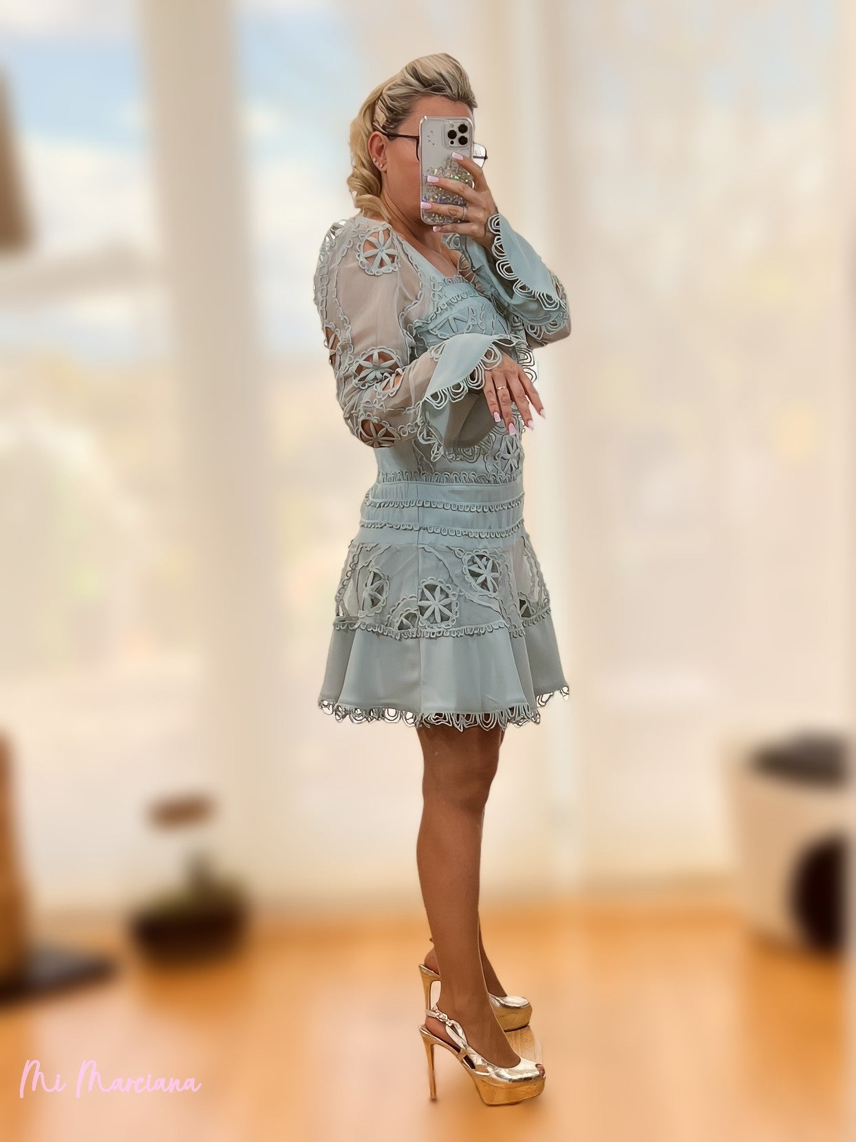 VESTIDO BORDADO VERDE AGUA - Mi Marciana