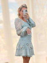 VESTIDO BORDADO VERDE AGUA - Mi Marciana