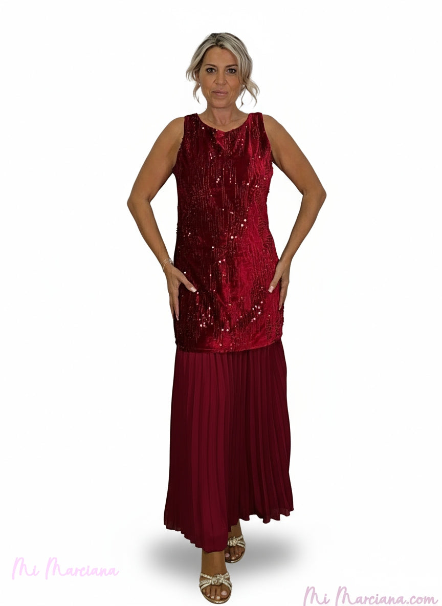 ABITO PLISSETTATO CON PAILLETTES COMBINATE