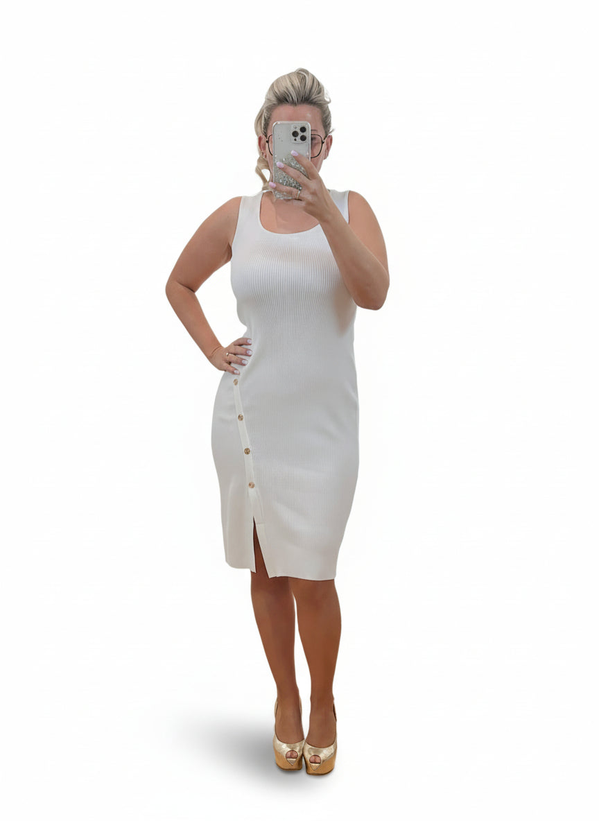 VESTIDO CANALE MIDI BLANCO BOTONES DORADOS - Mi Marciana