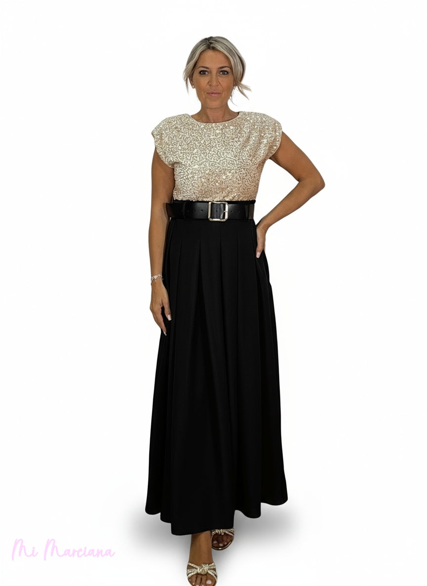 ABITO COMBINATO CON SPALLINE E PAILLETTES