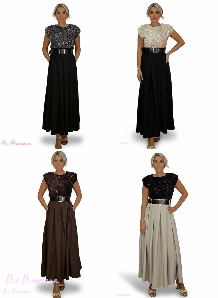 ABITO COMBINATO CON SPALLINE E PAILLETTES