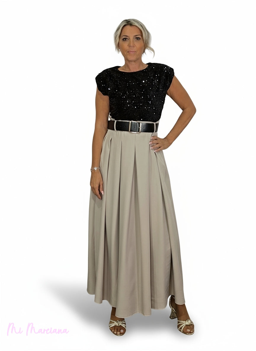 ABITO COMBINATO CON SPALLINE E PAILLETTES