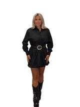 VESTIDO CORTO GLOBO CINTURÓN NEGRO - Mi Marciana