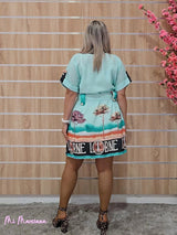 VESTIDO EFECTO LINO SAFARI TURQUESA - Mi Marciana