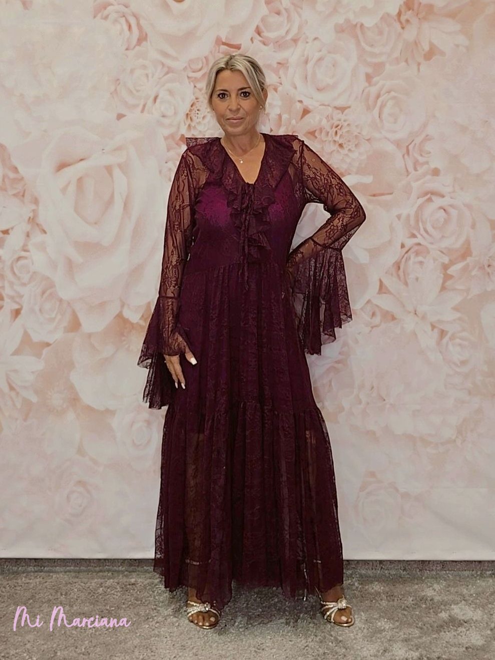 VESTIDO ENCAJE MANGAS VOLANTES - Mi Marciana