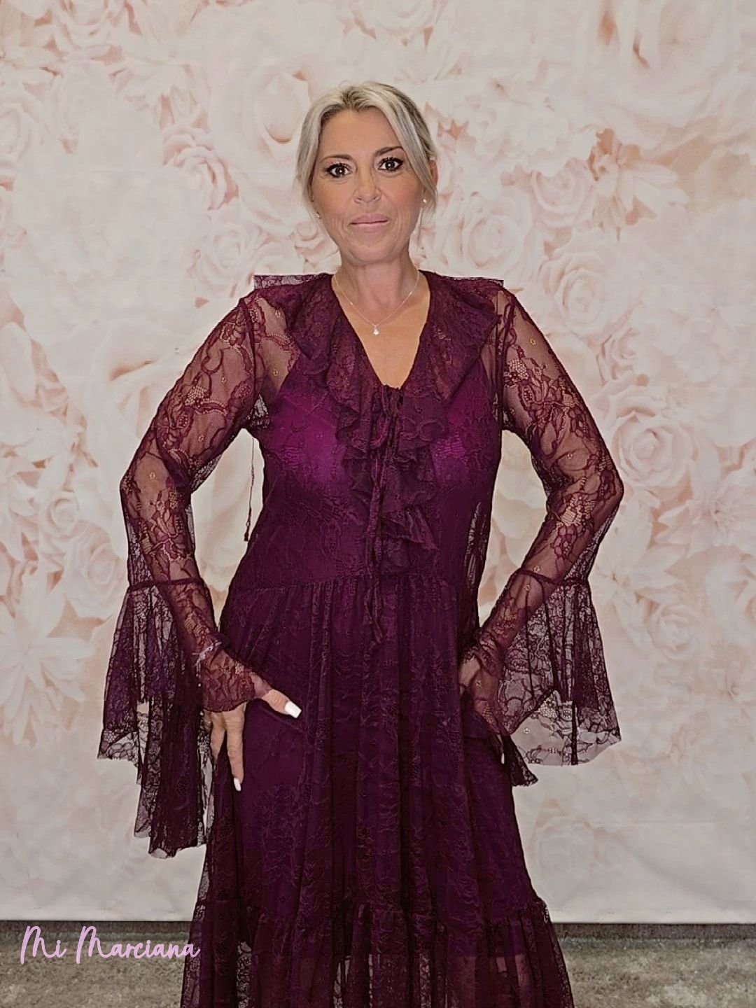 VESTIDO ENCAJE MANGAS VOLANTES - Mi Marciana