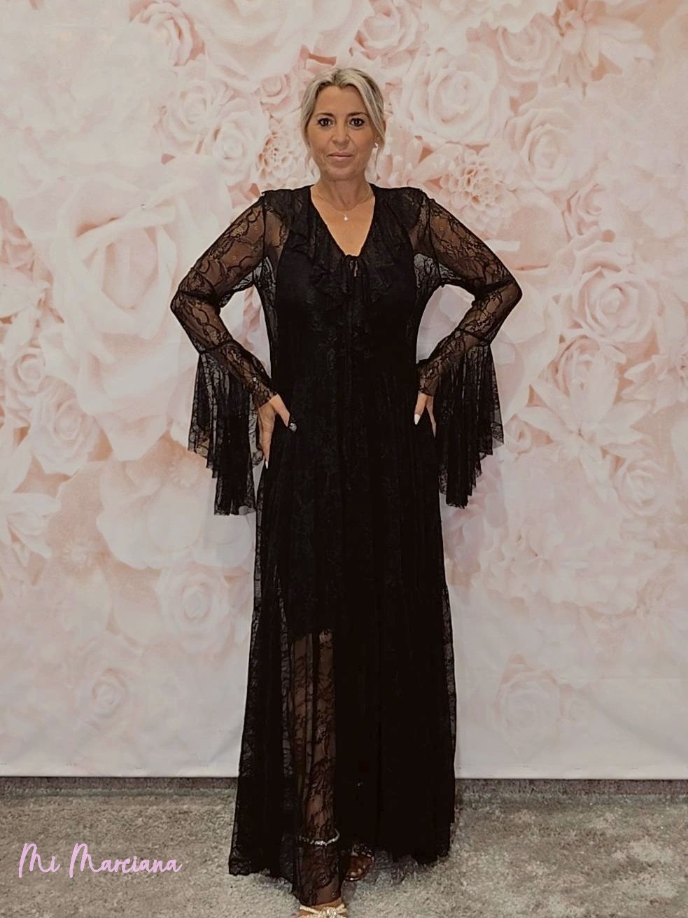 VESTIDO ENCAJE MANGAS VOLANTES - Mi Marciana