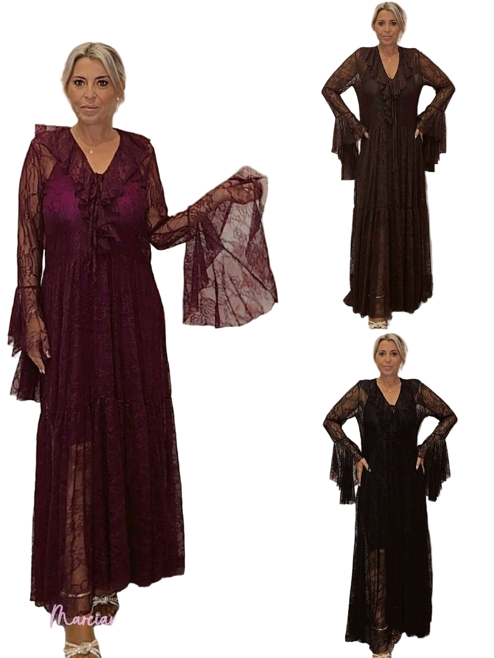 VESTIDO ENCAJE MANGAS VOLANTES - Mi Marciana