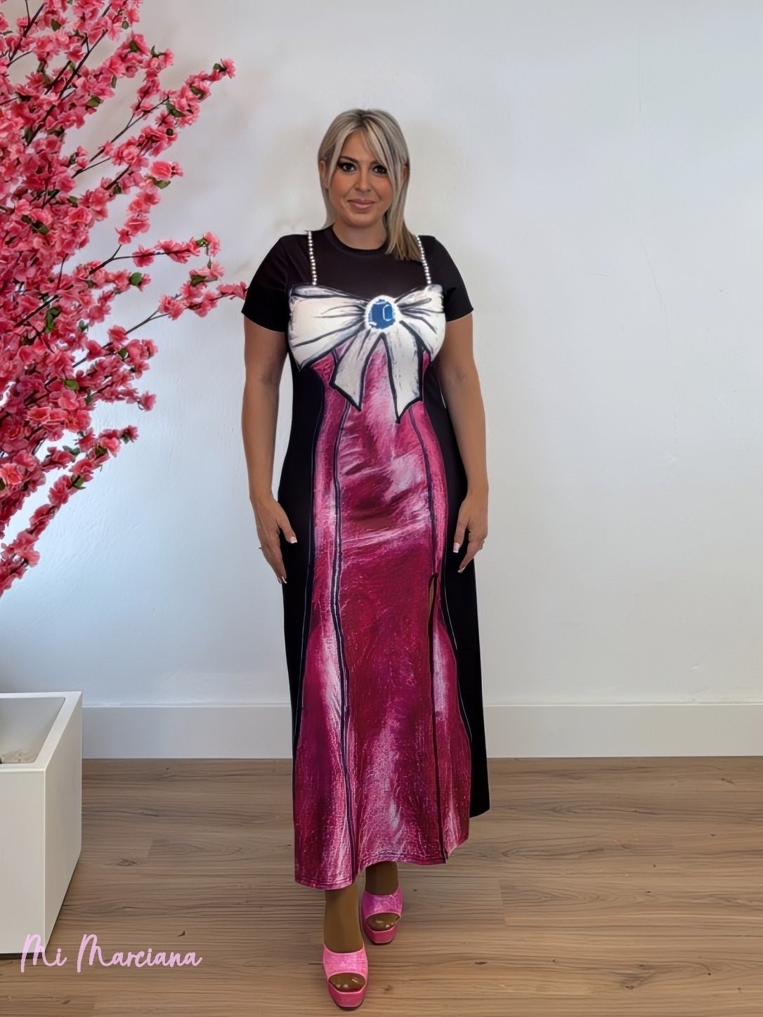 VESTIDO ENTALLADO LAZO PERLAS - Mi Marciana