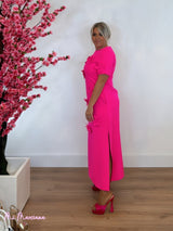 VESTIDO FLORES 3D MANGA CORTA FLUOR - Mi Marciana