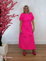 VESTIDO FLORES 3D MANGA CORTA FLUOR - Mi Marciana