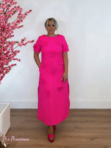 VESTIDO FLORES 3D MANGA CORTA FLUOR - Mi Marciana