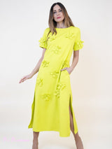 VESTIDO FLORES 3D MANGA CORTA LIMA - Mi Marciana