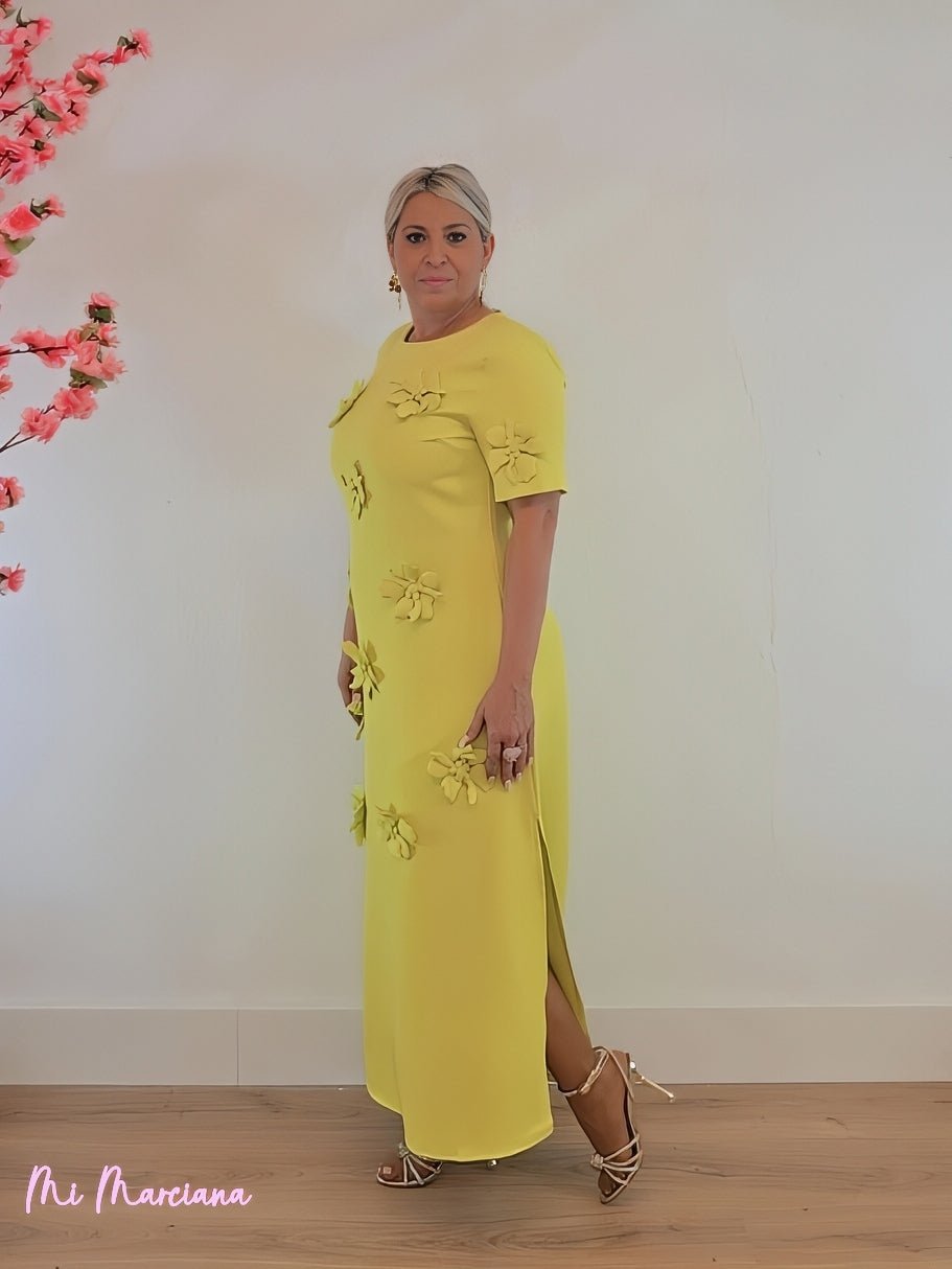 VESTIDO FLORES 3D MANGA CORTA LIMA - Mi Marciana