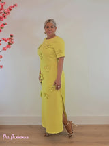 VESTIDO FLORES 3D MANGA CORTA LIMA - Mi Marciana