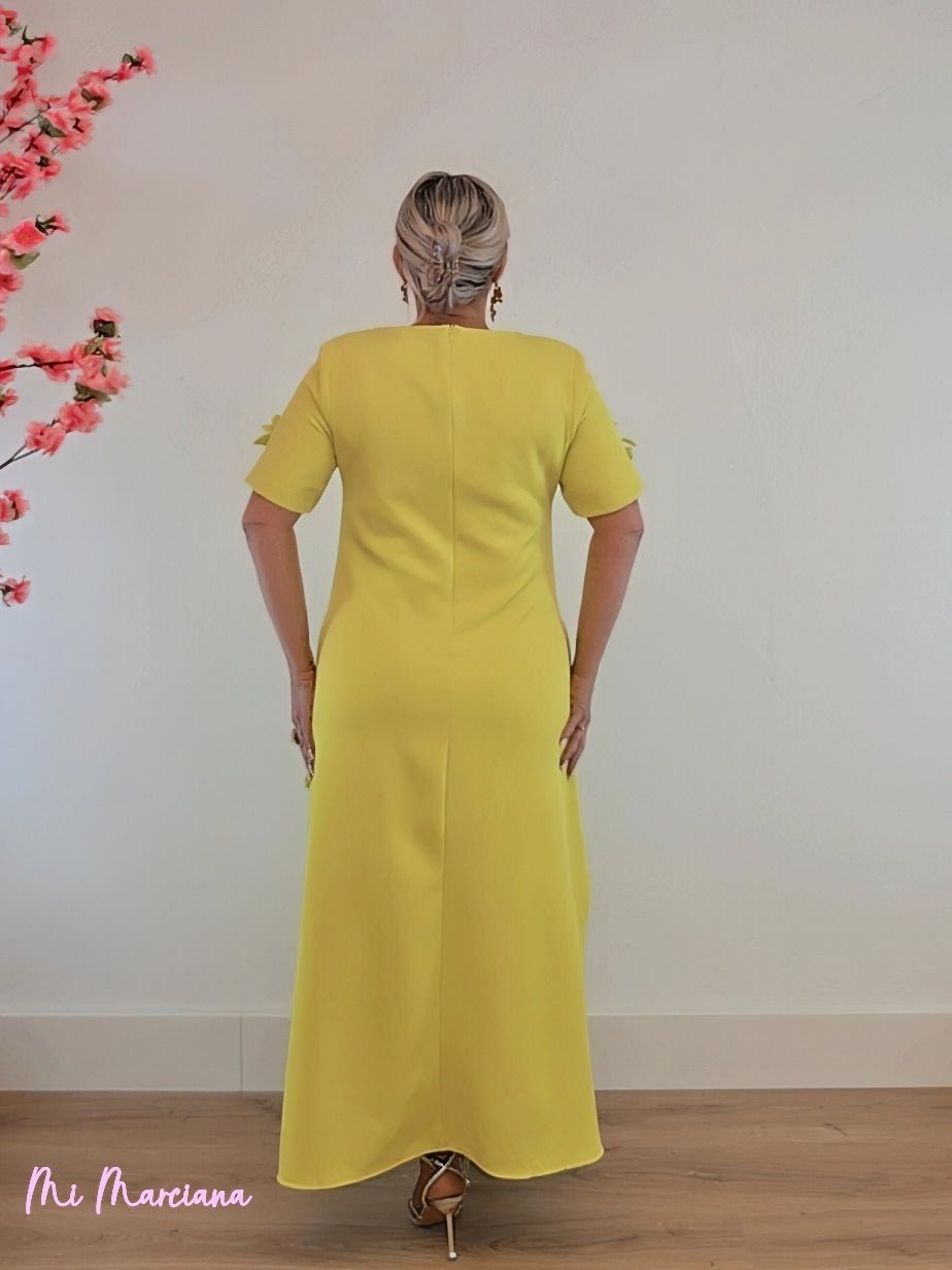 VESTIDO FLORES 3D MANGA CORTA LIMA - Mi Marciana