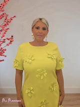 VESTIDO FLORES 3D MANGA CORTA LIMA - Mi Marciana