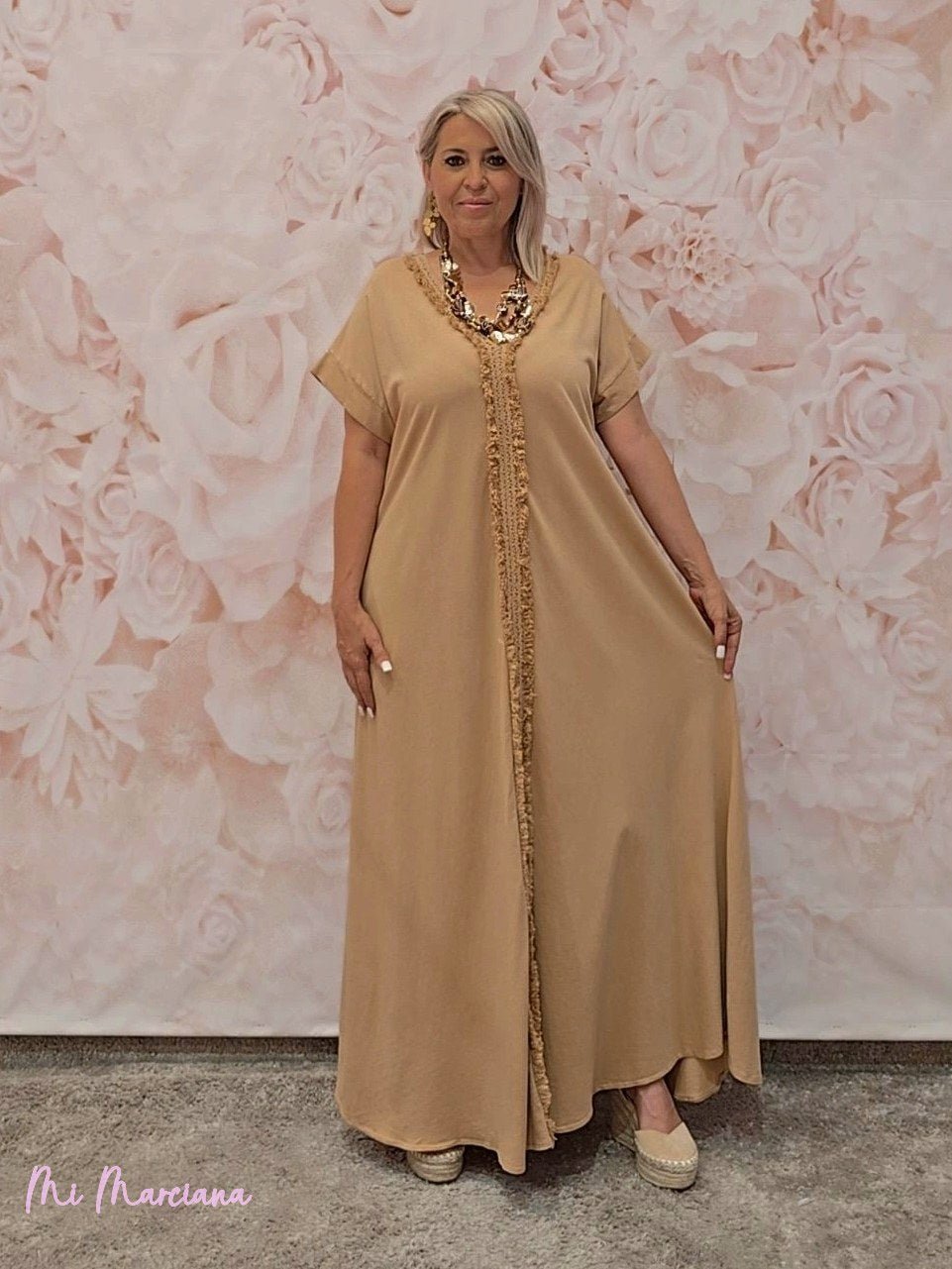 VESTIDO FORMENTERA ALGODÓN MANGAS CAMEL - Mi Marciana