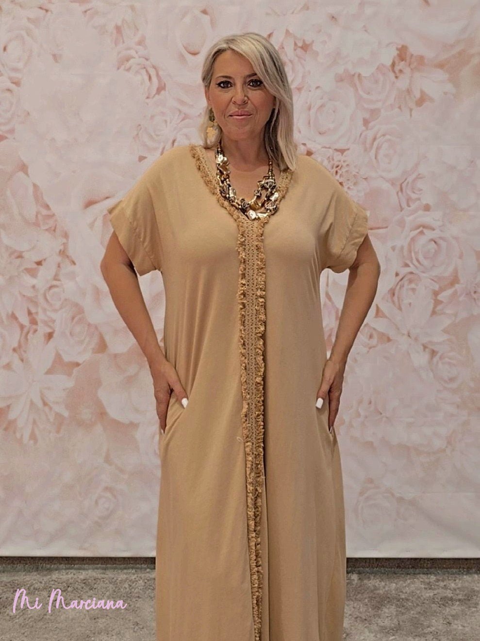 VESTIDO FORMENTERA ALGODÓN MANGAS CAMEL - Mi Marciana