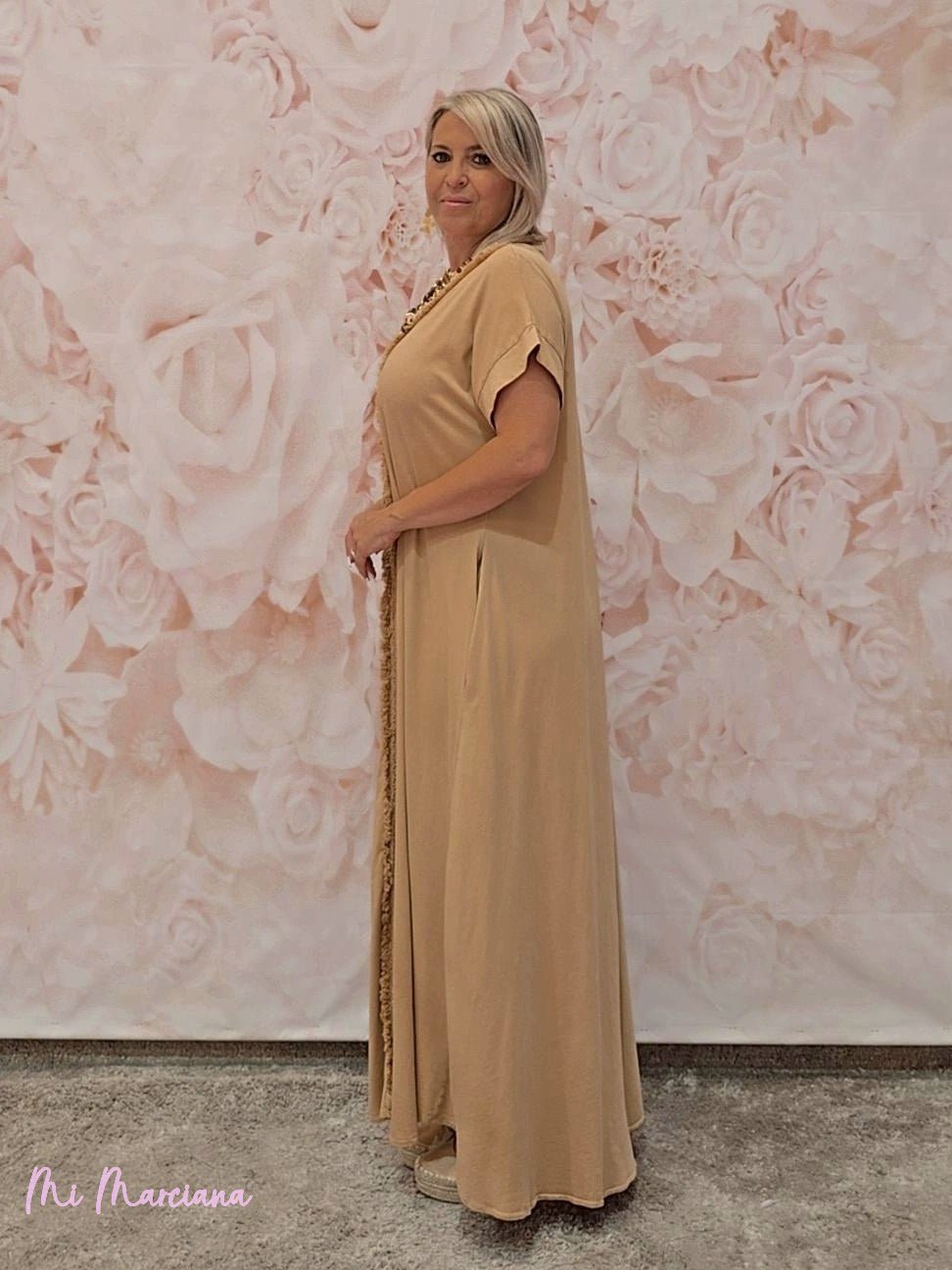 VESTIDO FORMENTERA ALGODÓN MANGAS CAMEL - Mi Marciana