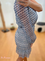 VESTIDO GASA ASIMETRICO FRUNCIDO MARINO - Mi Marciana