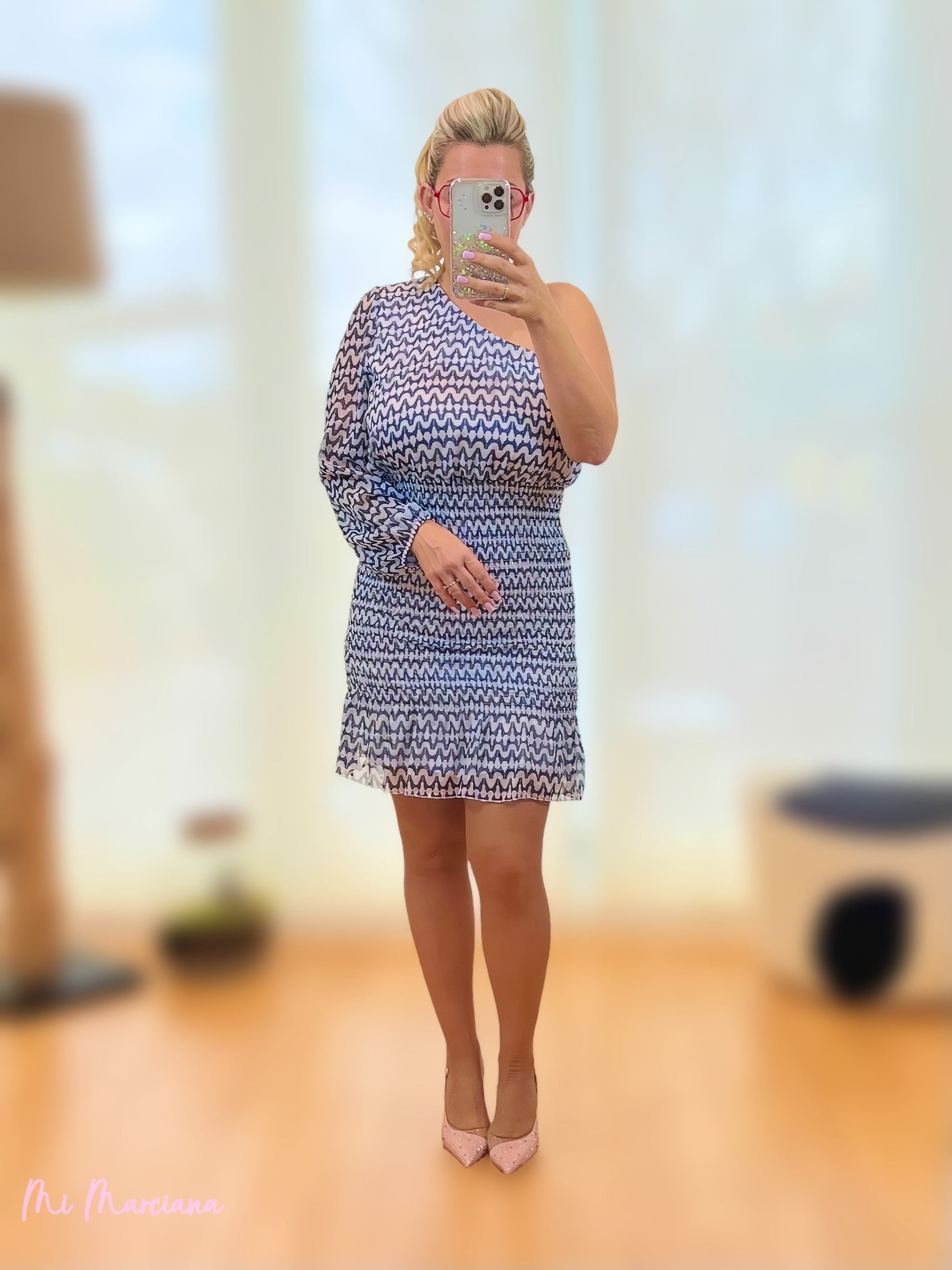 VESTIDO GASA ASIMETRICO FRUNCIDO MARINO - Mi Marciana