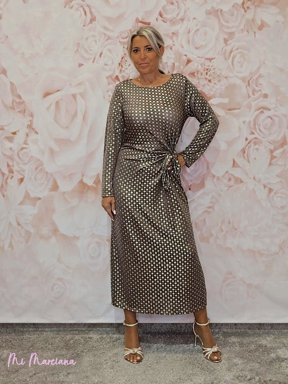 VESTIDO LARGO NUDO ESTAMPADO METALIZADO JOT - Mi Marciana