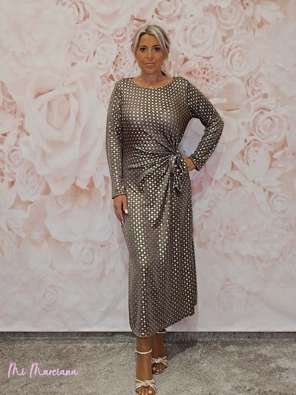 VESTIDO LARGO NUDO ESTAMPADO METALIZADO JOT - Mi Marciana