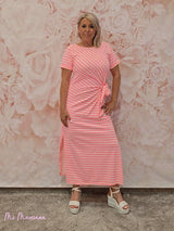 VESTIDO LARGO NUDO LATERAL RAYAS FLÚOR - Mi Marciana