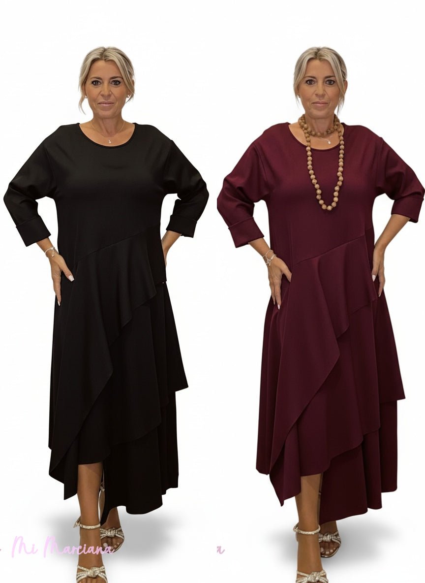 VESTIDO LARGO PUNTO ROMA CAPAS JOT - Mi Marciana