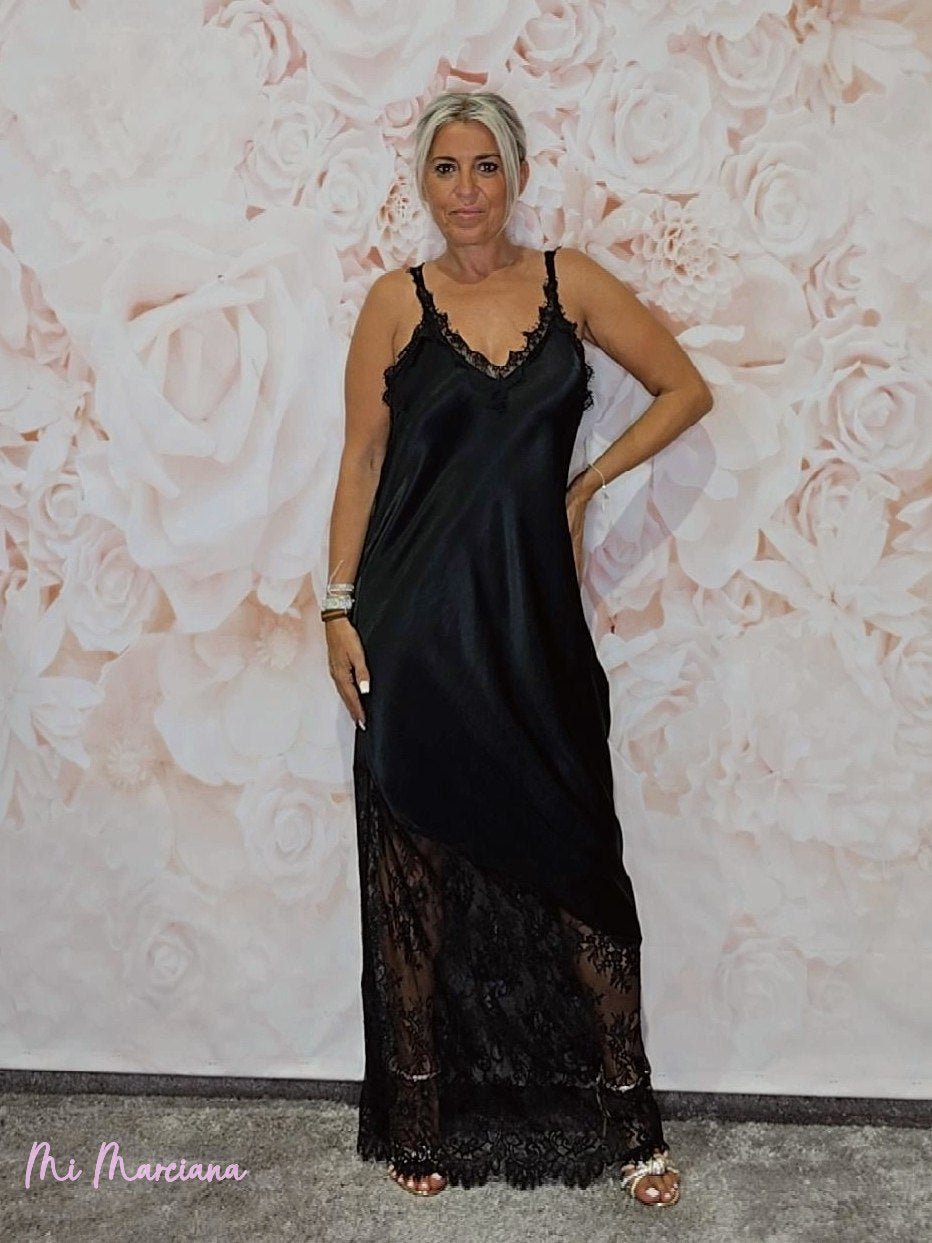 VESTIDO LENCERO LARGO ENCAJE JOT - Mi Marciana