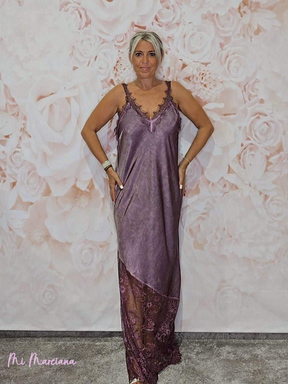 VESTIDO LENCERO LARGO ENCAJE JOT - Mi Marciana