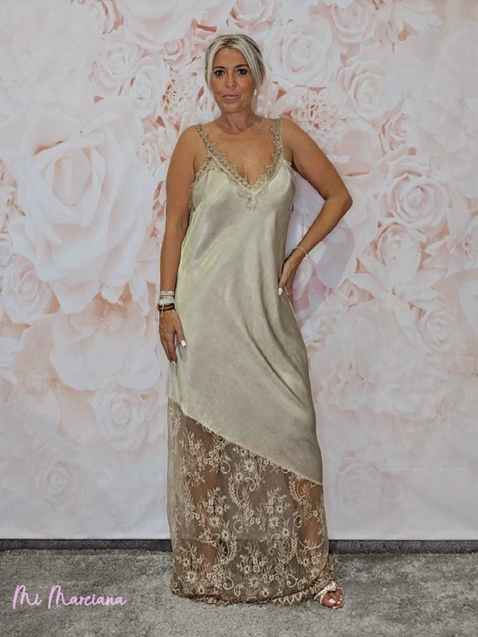 VESTIDO LENCERO LARGO ENCAJE JOT - Mi Marciana