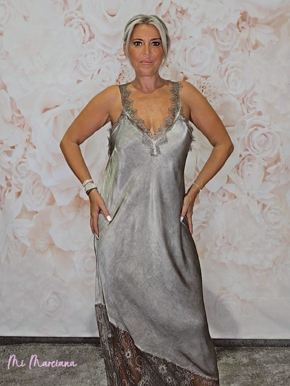 VESTIDO LENCERO LARGO ENCAJE JOT - Mi Marciana