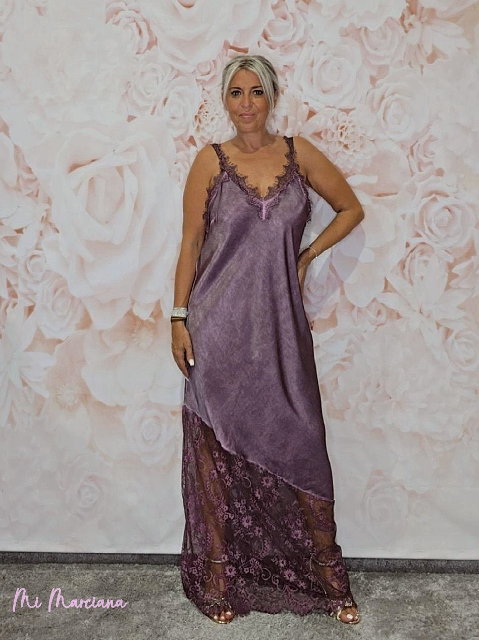 VESTIDO LENCERO LARGO ENCAJE JOT - Mi Marciana