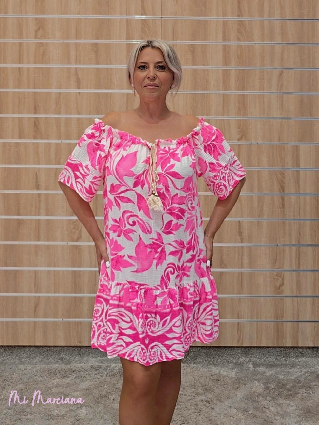 VESTIDO MEX ESTAMPADO ROSA FLÚOR - Mi Marciana