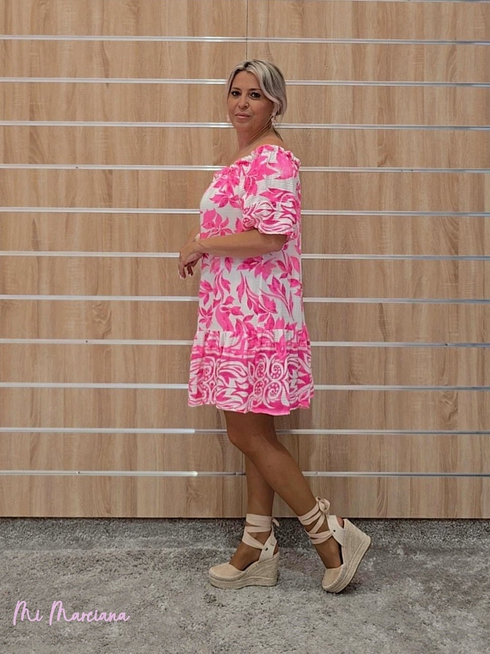 VESTIDO MEX ESTAMPADO ROSA FLÚOR - Mi Marciana