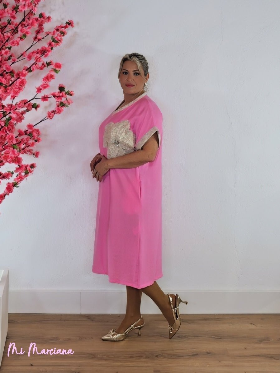 VESTIDO MIDI MAXI FLOR ENCAJE Y JOYA - Mi Marciana