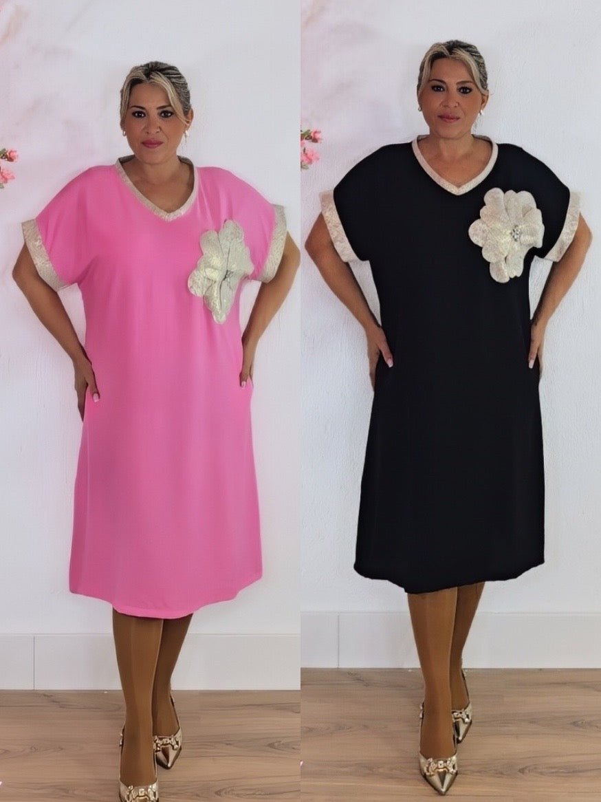 VESTIDO MIDI MAXI FLOR ENCAJE Y JOYA - Mi Marciana