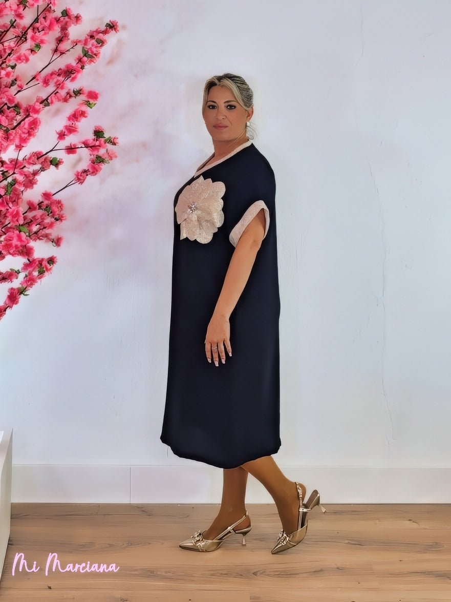 VESTIDO MIDI MAXI FLOR ENCAJE Y JOYA - Mi Marciana
