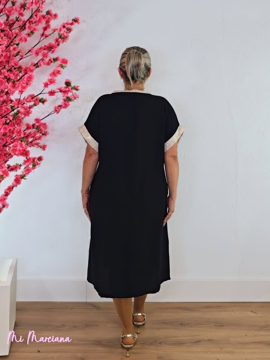 VESTIDO MIDI MAXI FLOR ENCAJE Y JOYA - Mi Marciana