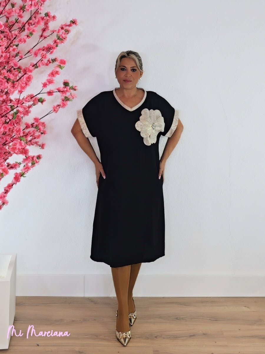 VESTIDO MIDI MAXI FLOR ENCAJE Y JOYA - Mi Marciana