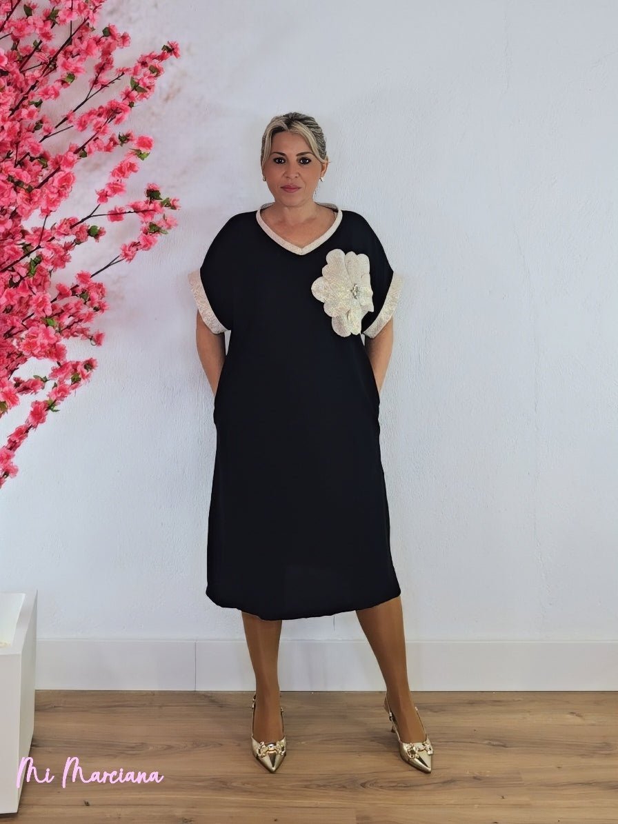 VESTIDO MIDI MAXI FLOR ENCAJE Y JOYA - Mi Marciana