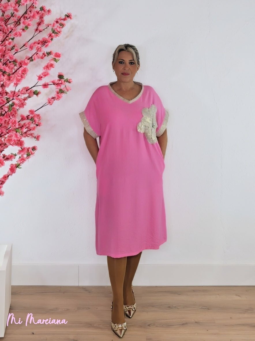 VESTIDO MIDI MAXI FLOR ENCAJE Y JOYA - Mi Marciana