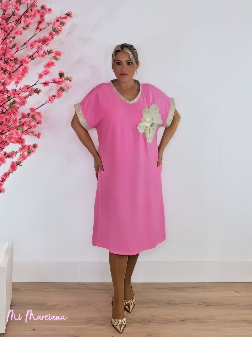 VESTIDO MIDI MAXI FLOR ENCAJE Y JOYA - Mi Marciana