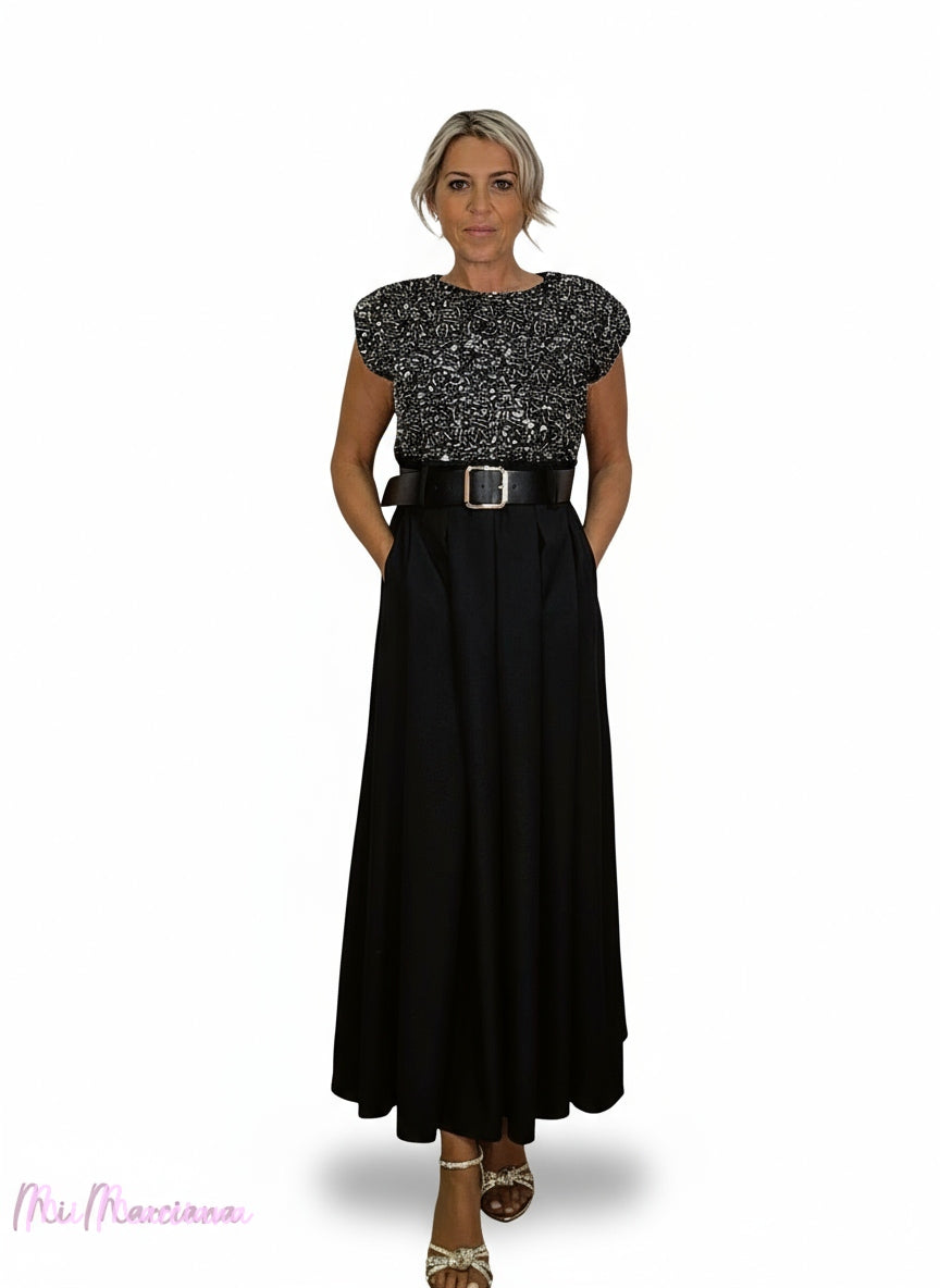 ABITO COMBINATO CON SPALLINE E PAILLETTES