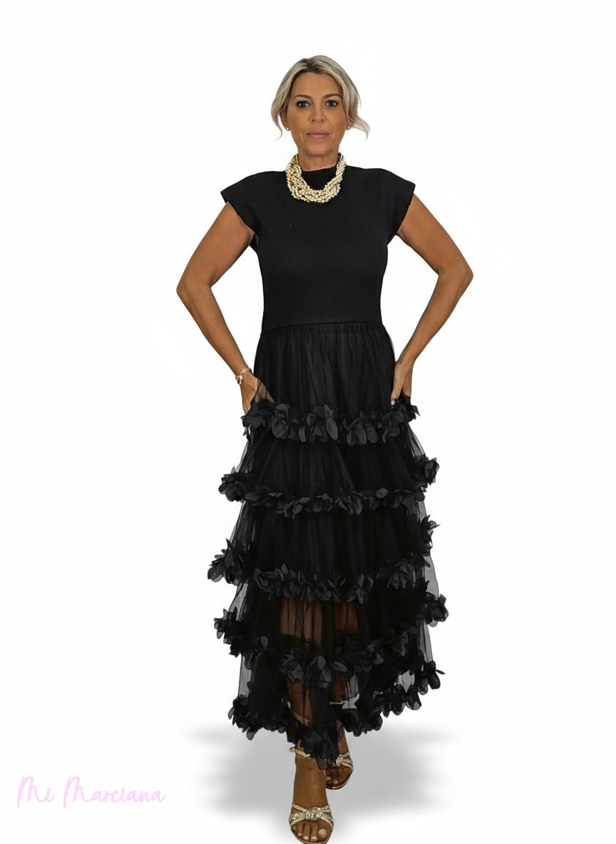 ABITO IN MAGLIA COMBINATA CON TULLE E VOLANT